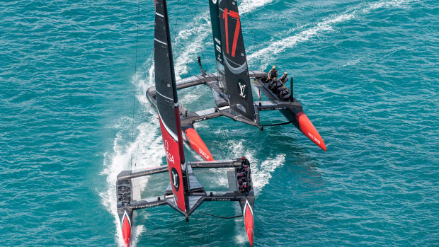Oracle Team USA spent of a lot of this past weekend with a clear view of Emirates Team New Zealand’s transoms