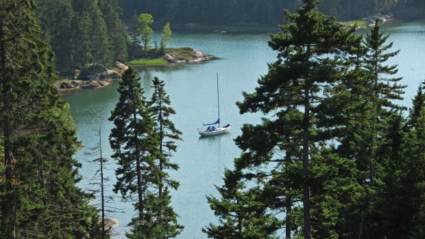 Leight rests easy in the quiet anchorage of Three Eagle Cove in The Basin on Maine’s Vinalhaven Island.