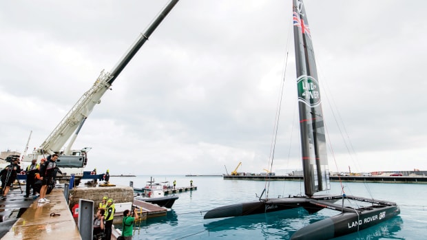 The Land Rover BAR team launches its spanking-new AC50 in Bermuda