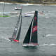 A series of video stills shows just how close it was; note how LDV Comanche is forced to luff up in the final frame to avoid hitting Wild Oats XI’s transom