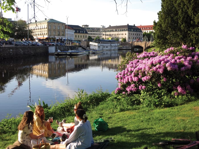 A picnic by one of the canals crisscrossing old Gothenburg