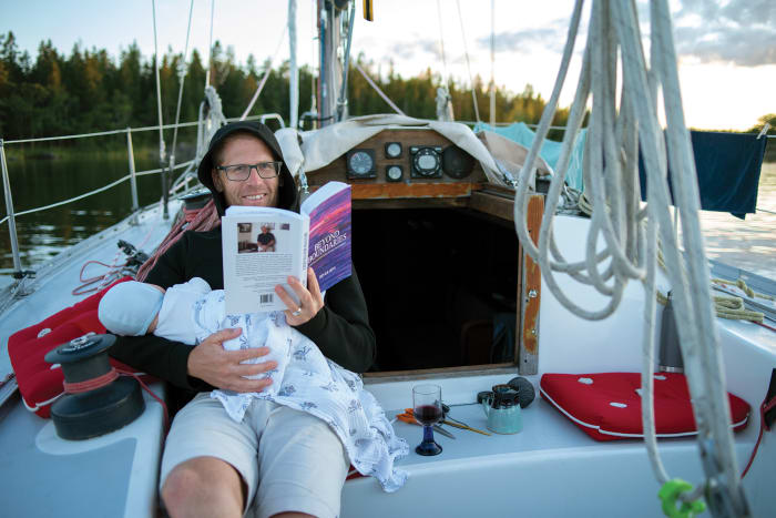 The author and Axel on anchor watch aboard Spica