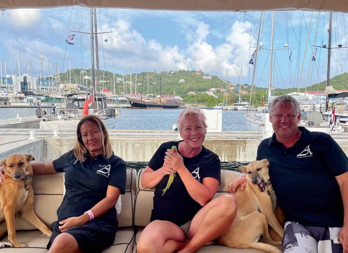 From left: Roda, Michelle and Kark relax in port