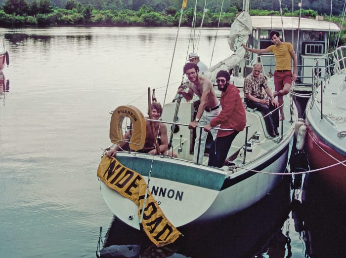 From left: Clark, the author and Louis re-launch their Cal 2-30 in Louisiana at the beginning of the voyage