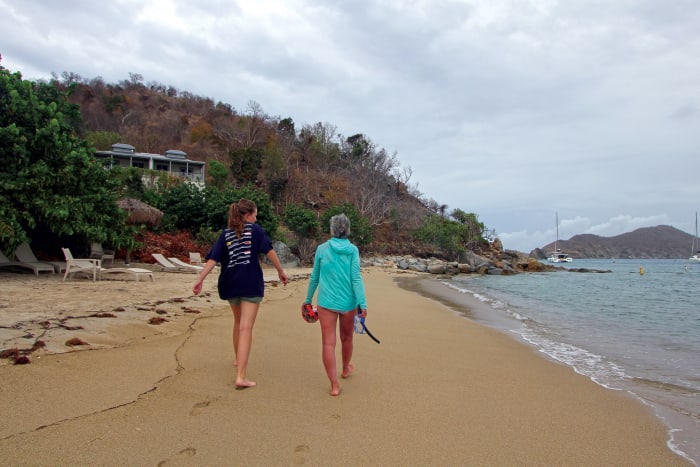 Bridget and Shelly stretch their legs during a Coopers Island beach walk 