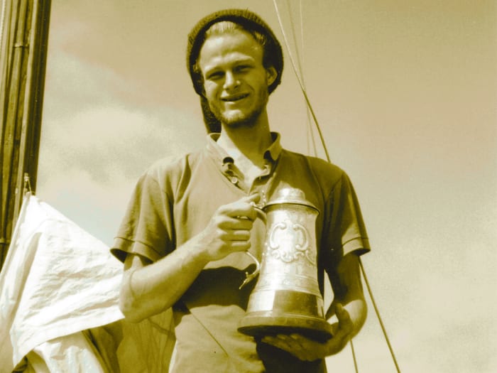 Thomas with the Round Island Cup he twice won racing aboard Melody in the Isles of Scilly.