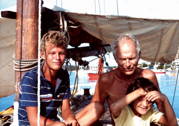 Thomas with his father and sister aboard L’Artemis de Pytheas at Curacao, a year before the wreck 