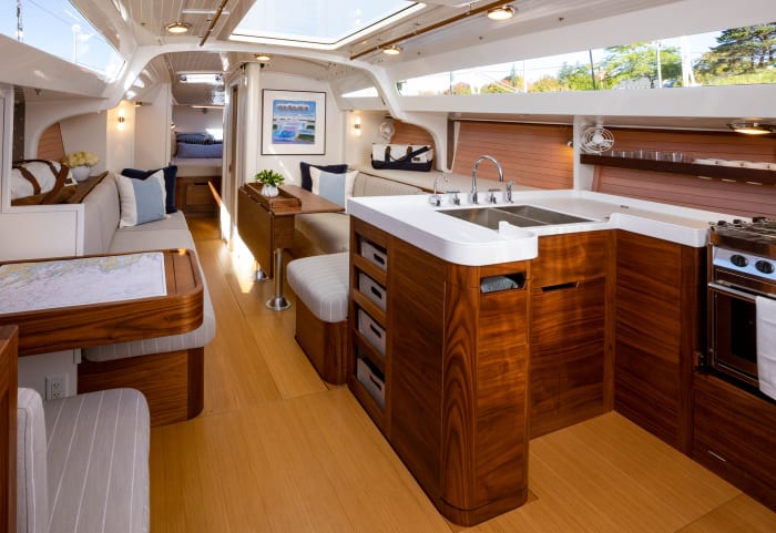 The interior has none of that stark, impersonal feel so common in contemporary yacht design.