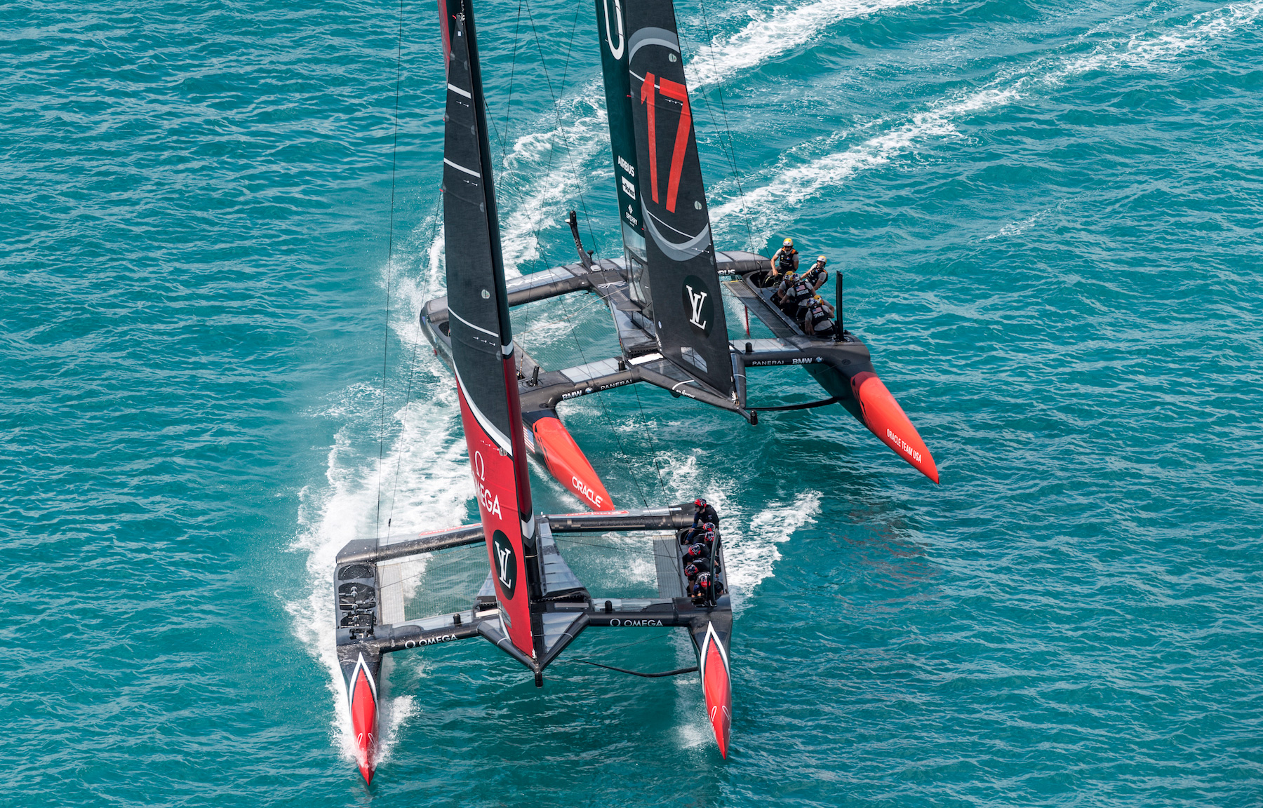 Oracle Team USA spent of a lot of this past weekend with a clear view of Emirates Team New Zealand’s transoms