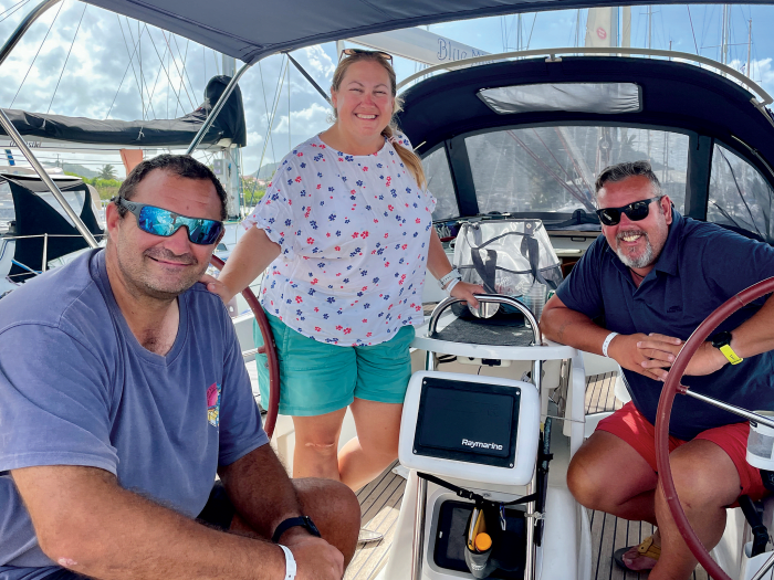 From left: Gary, Louise and Ross aboard Blue Mist
