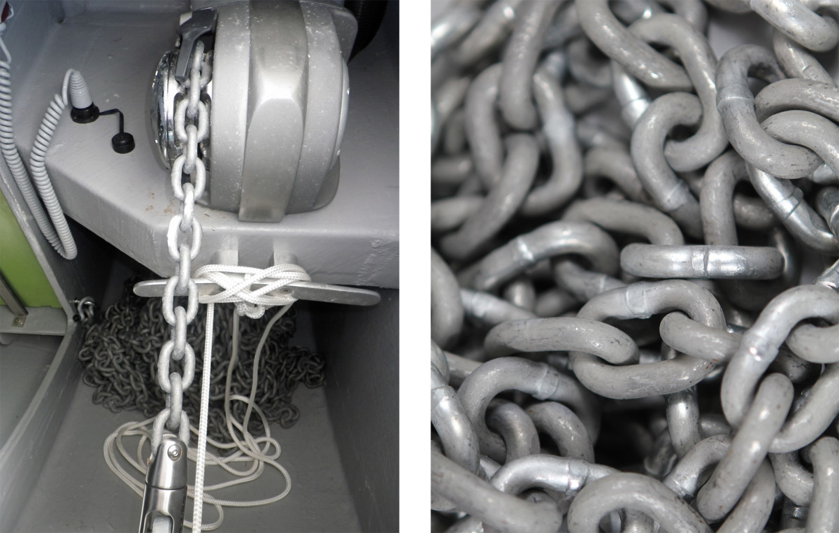 All the components of a ground tackle  system have important parts to play (left). Not all anchor chain is created equally.