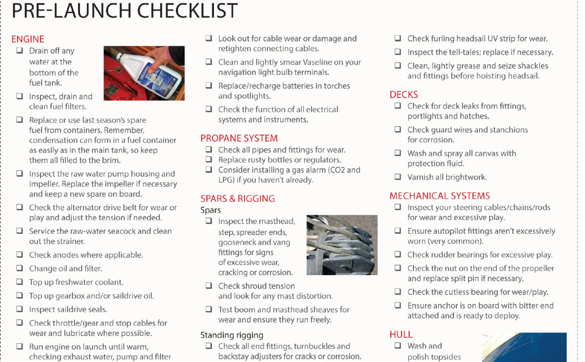 yacht pre launch checklist
