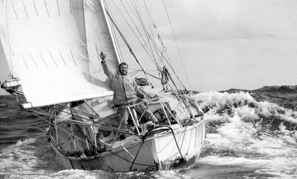 Robin Knox-Johnston and Suhaili at the finish of the first Golden Globe race. Photo courtesy of Bill Rowntree/PPL