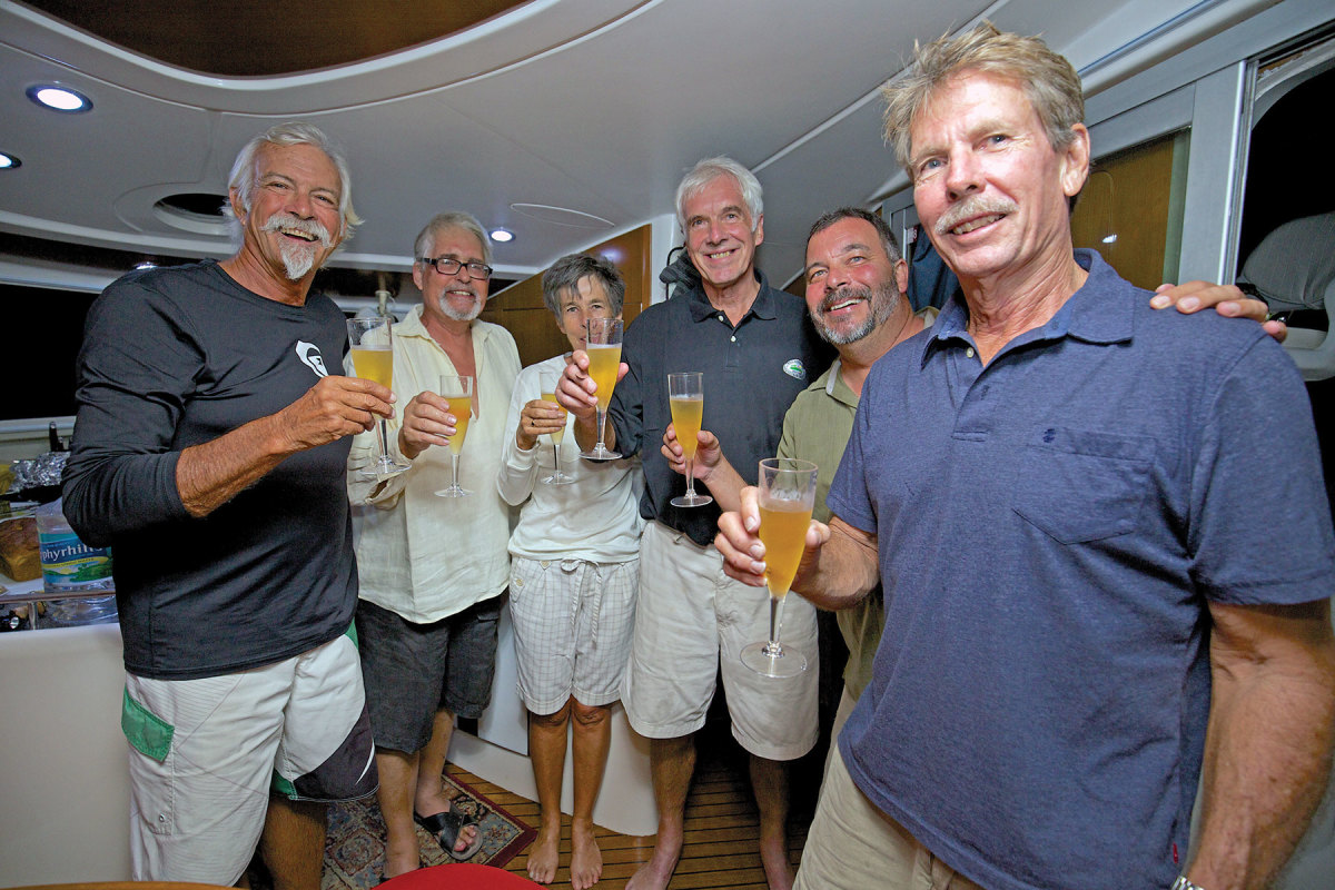 The crew of the expedition (from left): Tim Ainley, Josiah Marvel, Governor of the Turks and Caicos Islands Peter Beckingham and his wife Jill Beckingham, Jon Nickson and the author