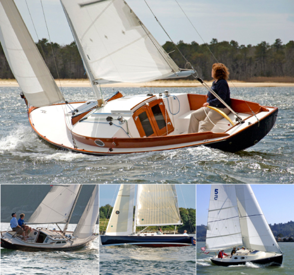 Today’s “modern classics” look as good as they sail, maybe even better: (clockwise from top) the 23-foot Marlin, W.D. Schock Harbor 25, S&S 30 and the Morris 29 