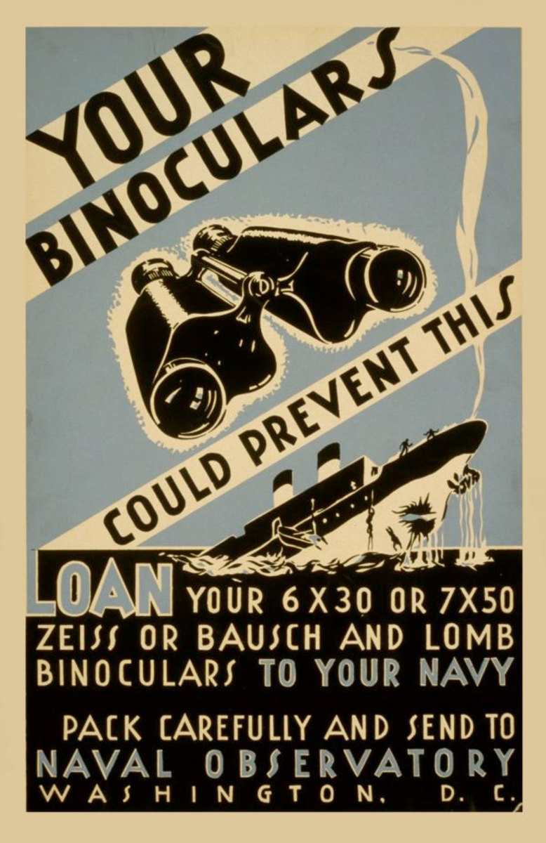 A WPA poster requesting binoculars for the US Navy.