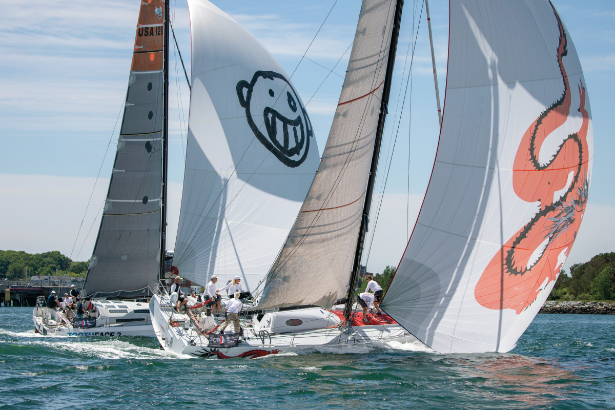 Toothface 2 (to windward) and Dragon do battle on the second day of the inshore series   