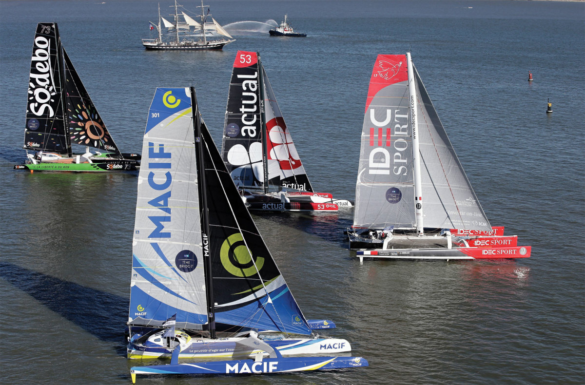 Four Ultime trimarans lined up in June to take on the liner Queen Mary 2