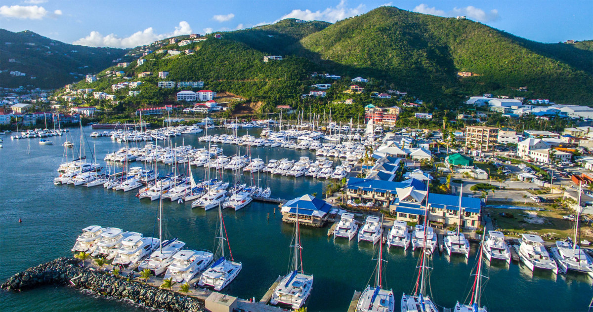 We chartered out of the Moorings base on Tortola, seen here soon after it reopened on December 9