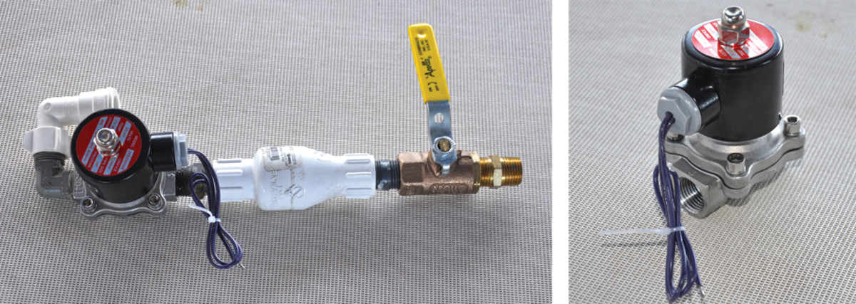 The solenoid/shutoff assembly (left); a closeup of the solenoid before installation