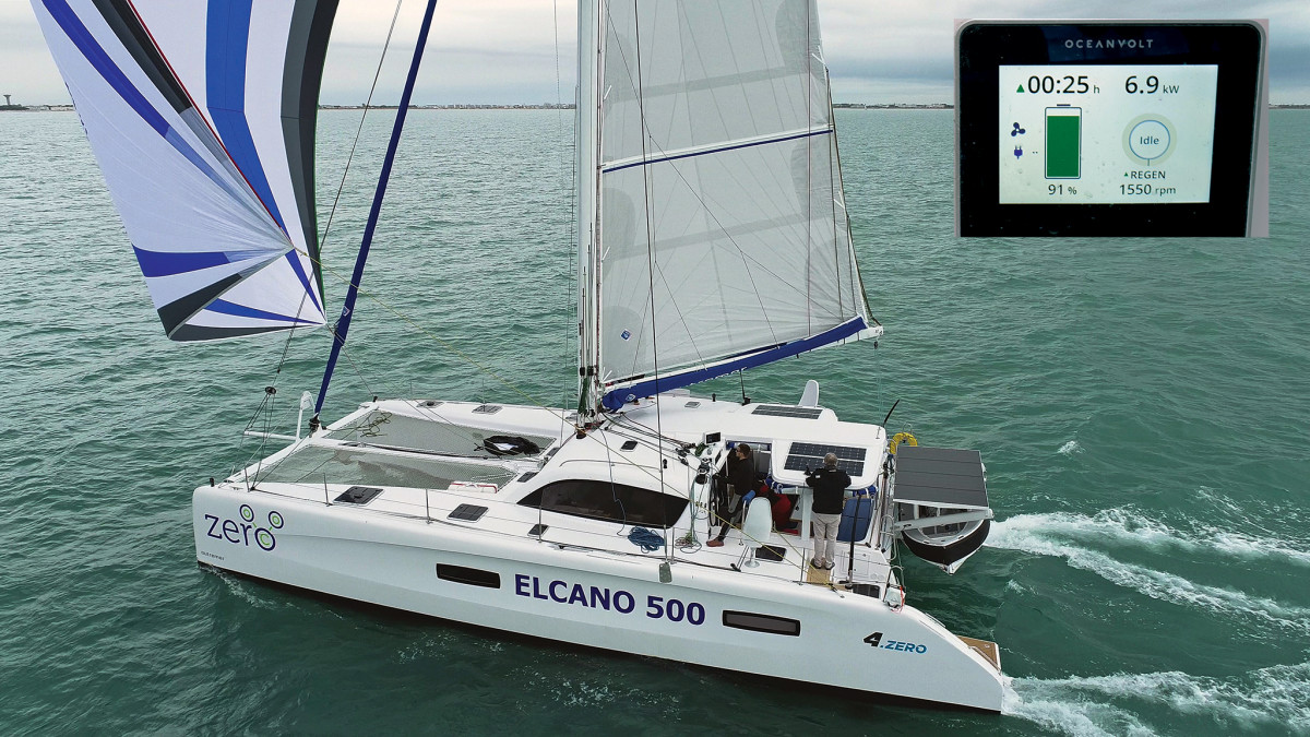 With an expected eight or nine months of voyaging, the yacht must be entirely self sufficient; one of the gauges shows the system producing an impressive 6.9 kW of power (inset)