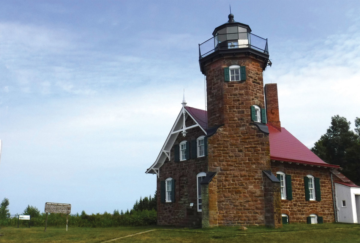 The Sand Island lighthouse is ruggedly built to withstand the area’s winter gales 