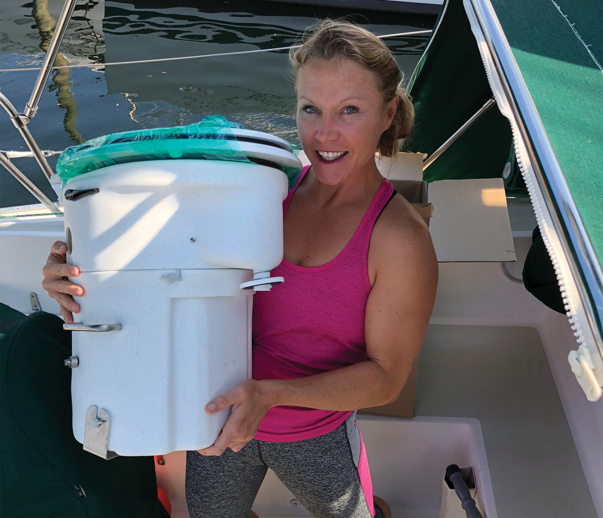 The author prepares to install her boat’s new “throne”