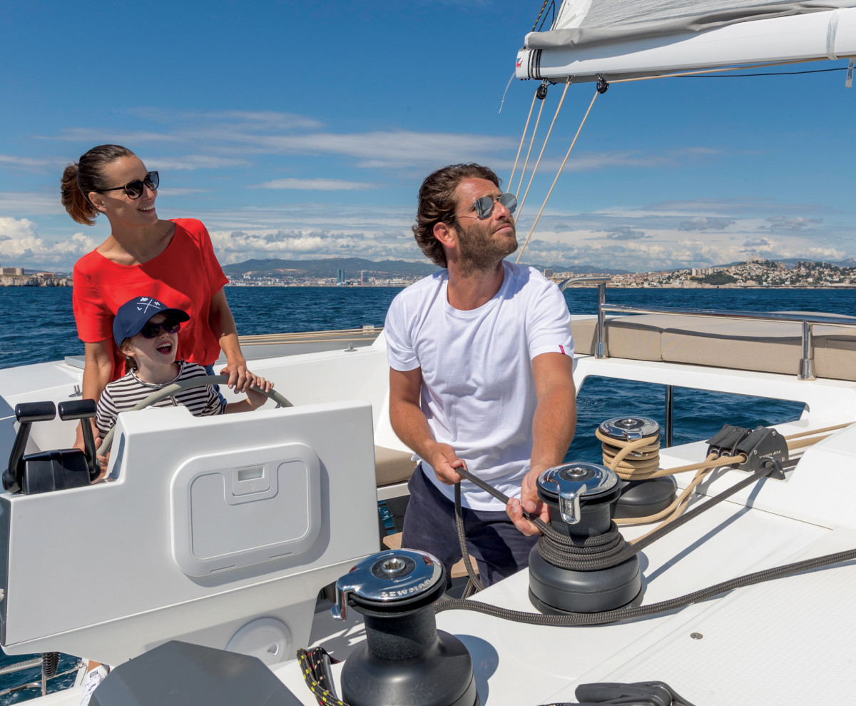 Burly set of winches helps the crew with the sails aboard this Fountaine Pajot Astrea 42