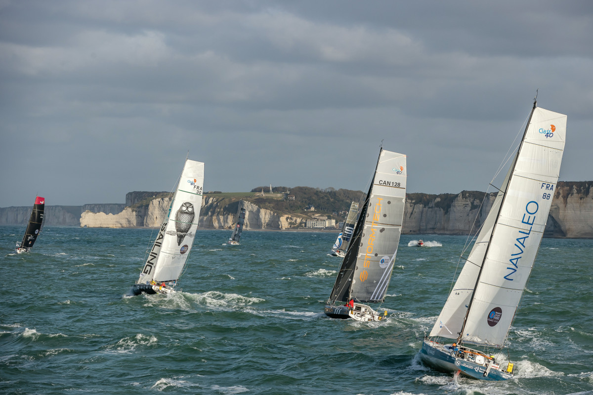The Class40 fleet at the start of the Transat Jacques Vabre