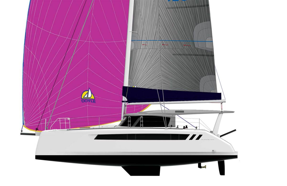 With its sprit and square-top main, the rig aboard the Seawind 1370 perfectly complements its modern hull forms