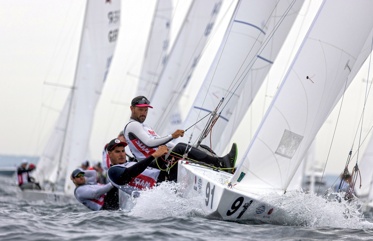  Skipper Tonci Stipanovic and crew Tudor Bilic dial it in upwind during the 2022 Worlds at Marblehead in September.