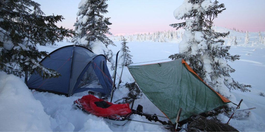 Ice cold winter camp site