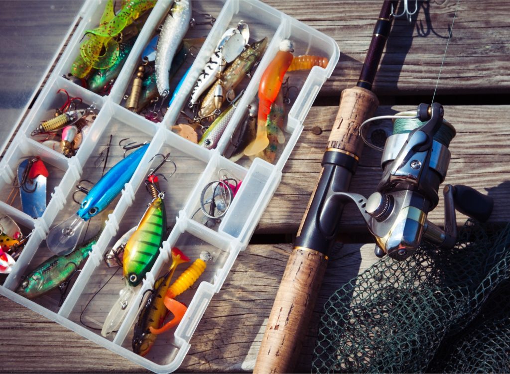 Fishing lures in tackle box